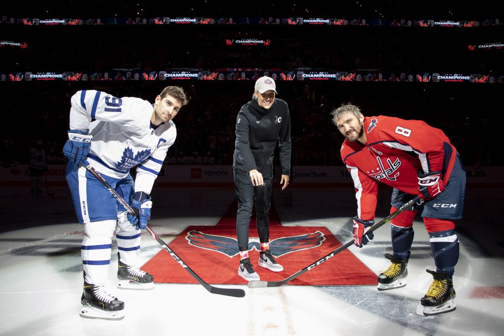 Elena Delle Donne drops puck at Washington Capitals game