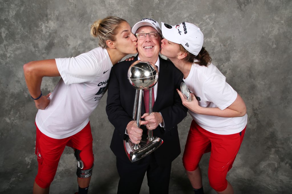 WNBA MVP Elena Delle Donne and Finals MVP Emma Meesseeman show head coach Mike Thibault love.